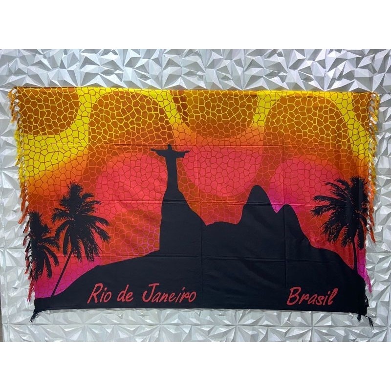 Canga de Praia Rio de Janeiro Poliéster Pão de Açúcar Cristo Redentor Laranja Carioca