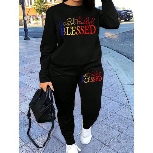 Conjunto Casual de Moletom  e Calça com Cordão  Impressão de Letra lançamento