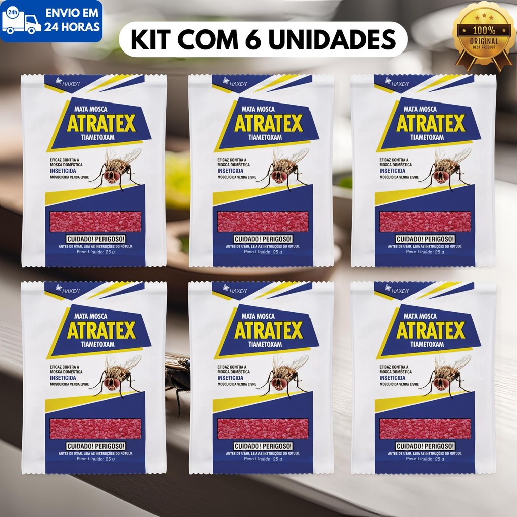 Kit 6 Mosquicida Atratex Haxea Atrativo Sache Mosca Caseira Granulado 25g