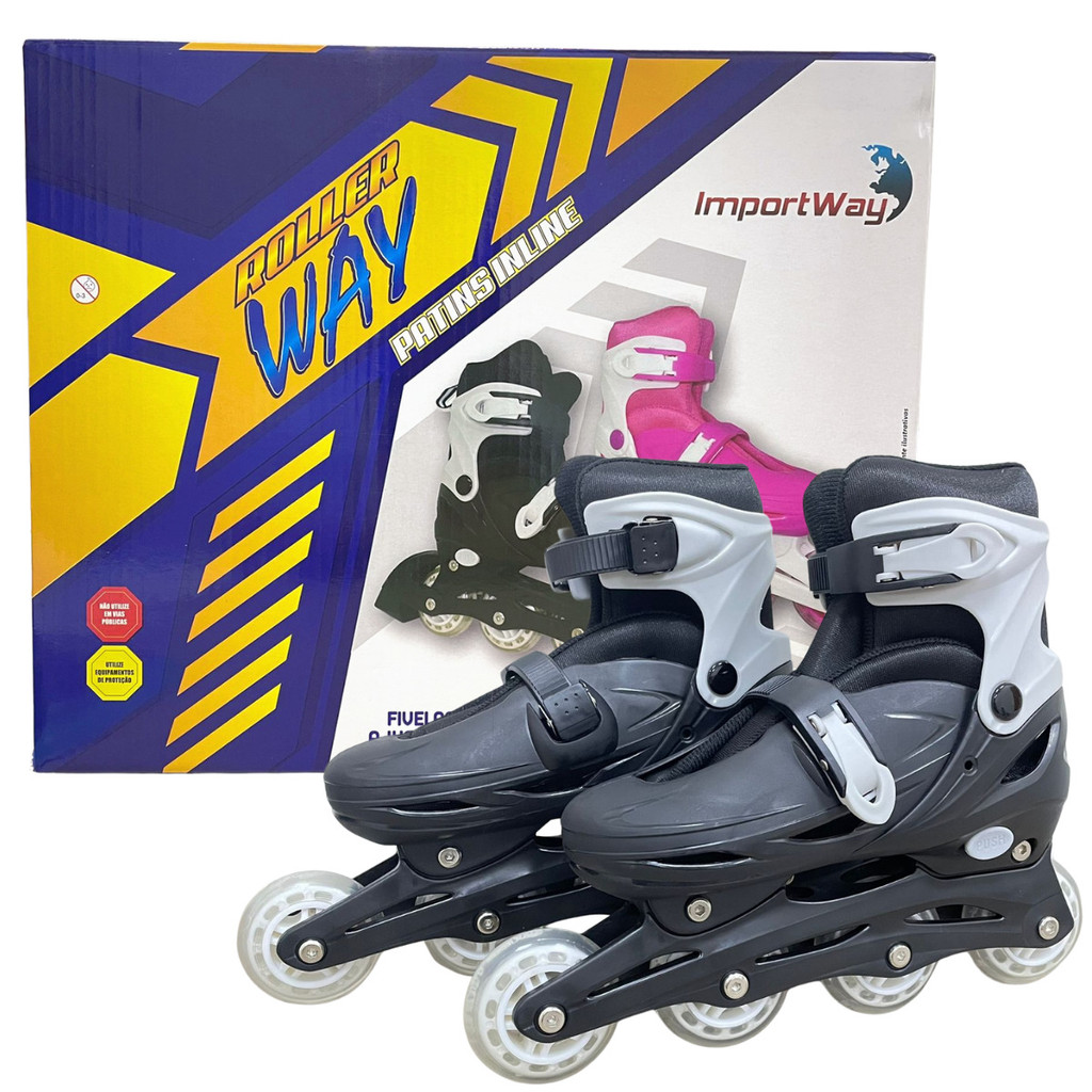 Patins 4 Rodas Infantil Preto 35-37 c/ Freio Traseiro