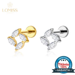 Piercing Labret Titânio Helix Tragus Conch 4 Pedras Zircônia Cravejada