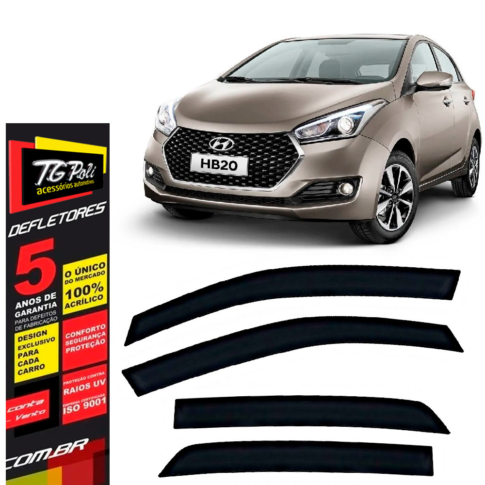 Calha de Chuva HB20 HB20 X Hatch 2012 a 2019 4P TG Poli Defletor Portas Protetor Janelas Fumê em Oferta na Shopee