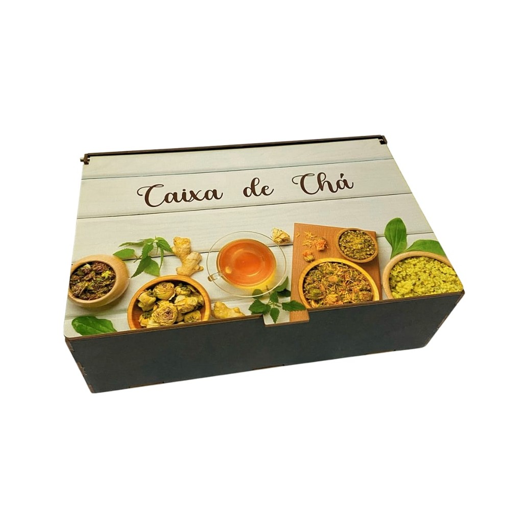 Caixa Porta Chá Sachê Adesivada MDF C/ 6 Divisórias