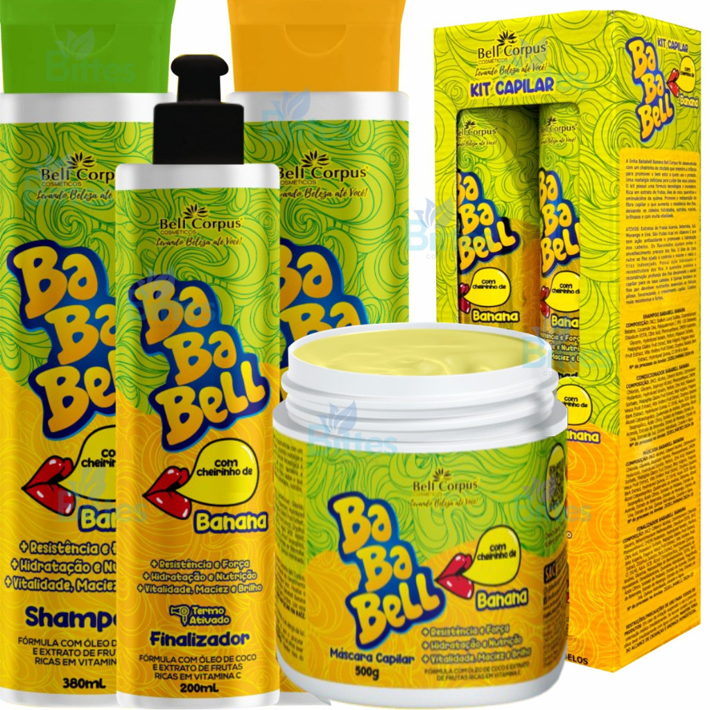KIT BABABELL BANANA BELL CORPUS COSMÉTICOS HIDRATAÇÃO E MACIEZ AO FIOS CAPILAR