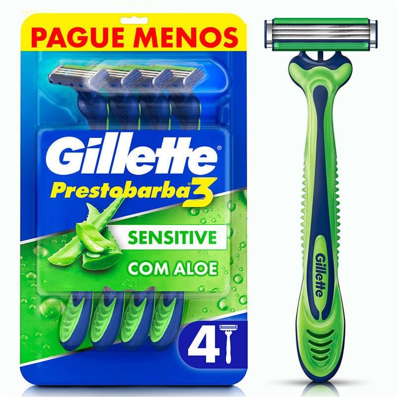 Aparelho de Barbear Descartável Gillette Prestobarba3 Sensitive 4 Unidades em Oferta na Shopee
