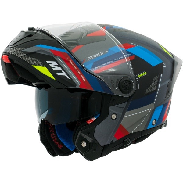 Capacete MT Helmets Atom 2 Bast A2 Cinza Azul Fosco Escamoteável Articulado Robocop