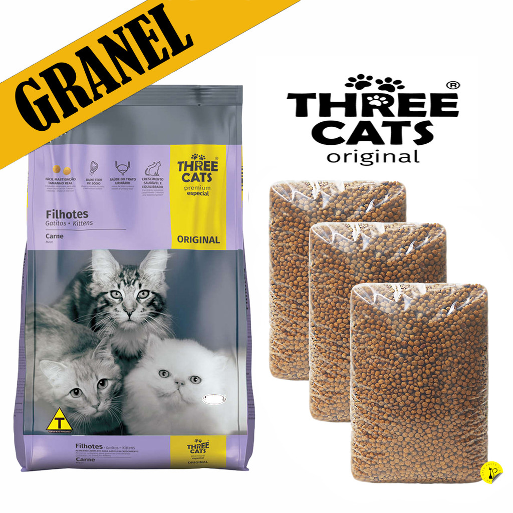 3Kg Ração a Granel para Gatos Filhotes Three Cats Original Sabor Carne Premium Especial