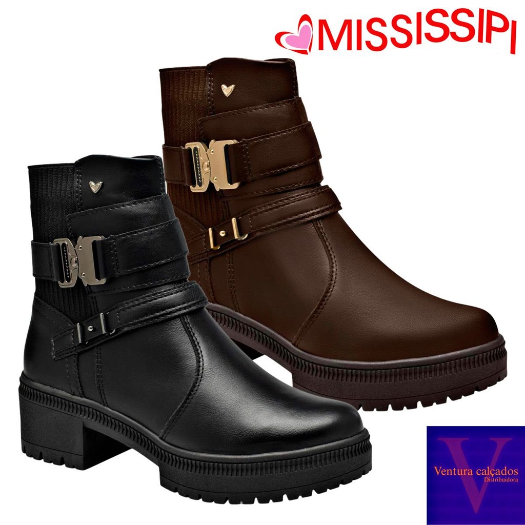 Bota Feminina Mississipi Coturno Tratorada Cano Médio Salto