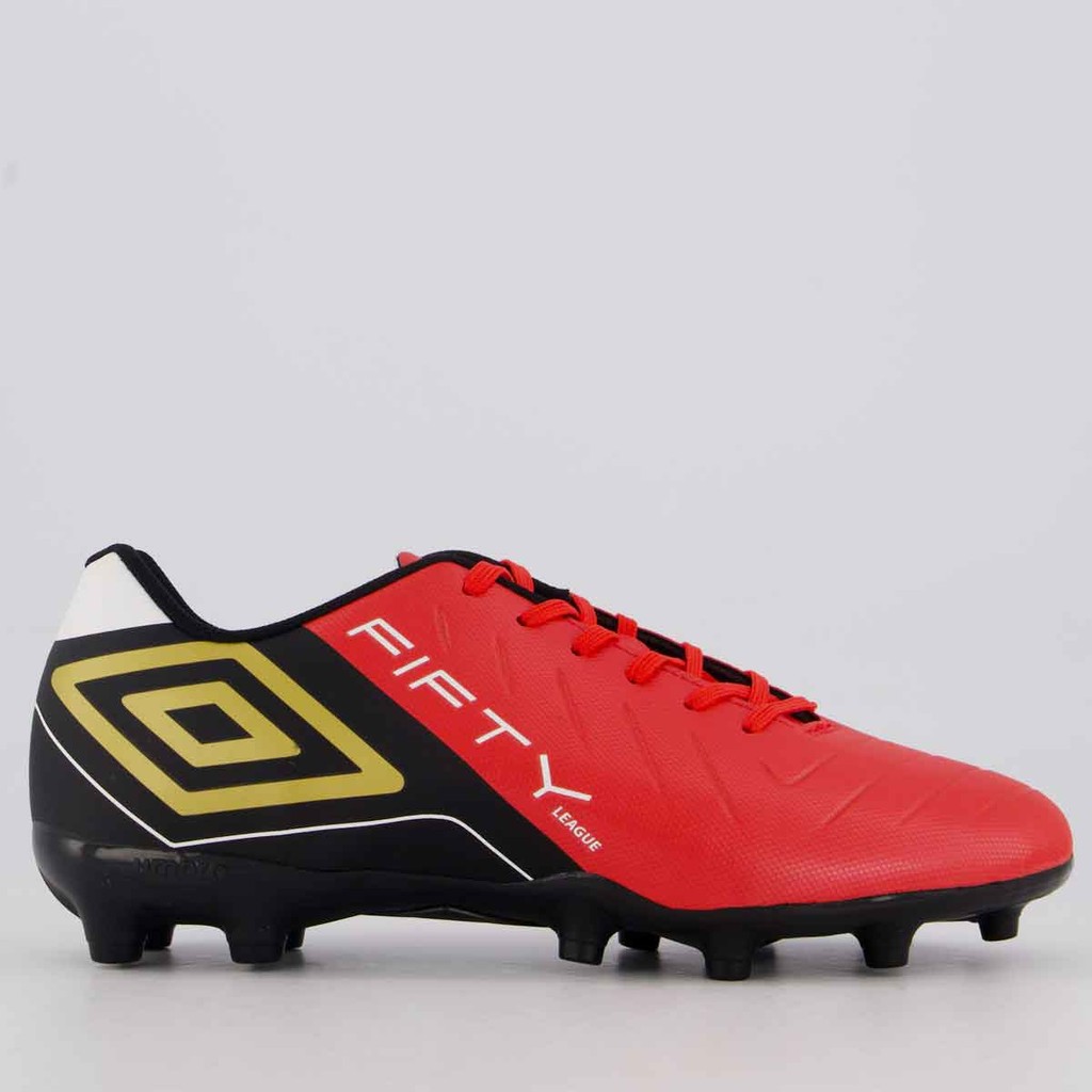 Chuteira Umbro Fifty VI League Campo Vermelha e Preta - Sports & Outdoors