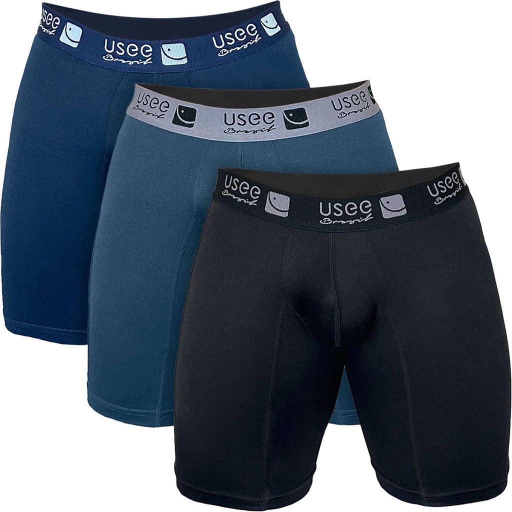 Kit 3 Cuecas Boxer Box Long Leg Ciclista Microfibra Confortável Elástico Esportiva Usee Brasil em Oferta na Shopee