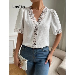 Lovito Blusa casual de renda lisa para mulheres LNL83161 em Oferta na Shopee