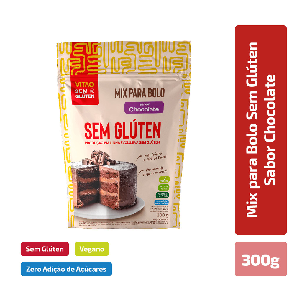 Detalhes do Kit Mix Bolo Chocolate Sem Glúten 300G - 4 Unidades