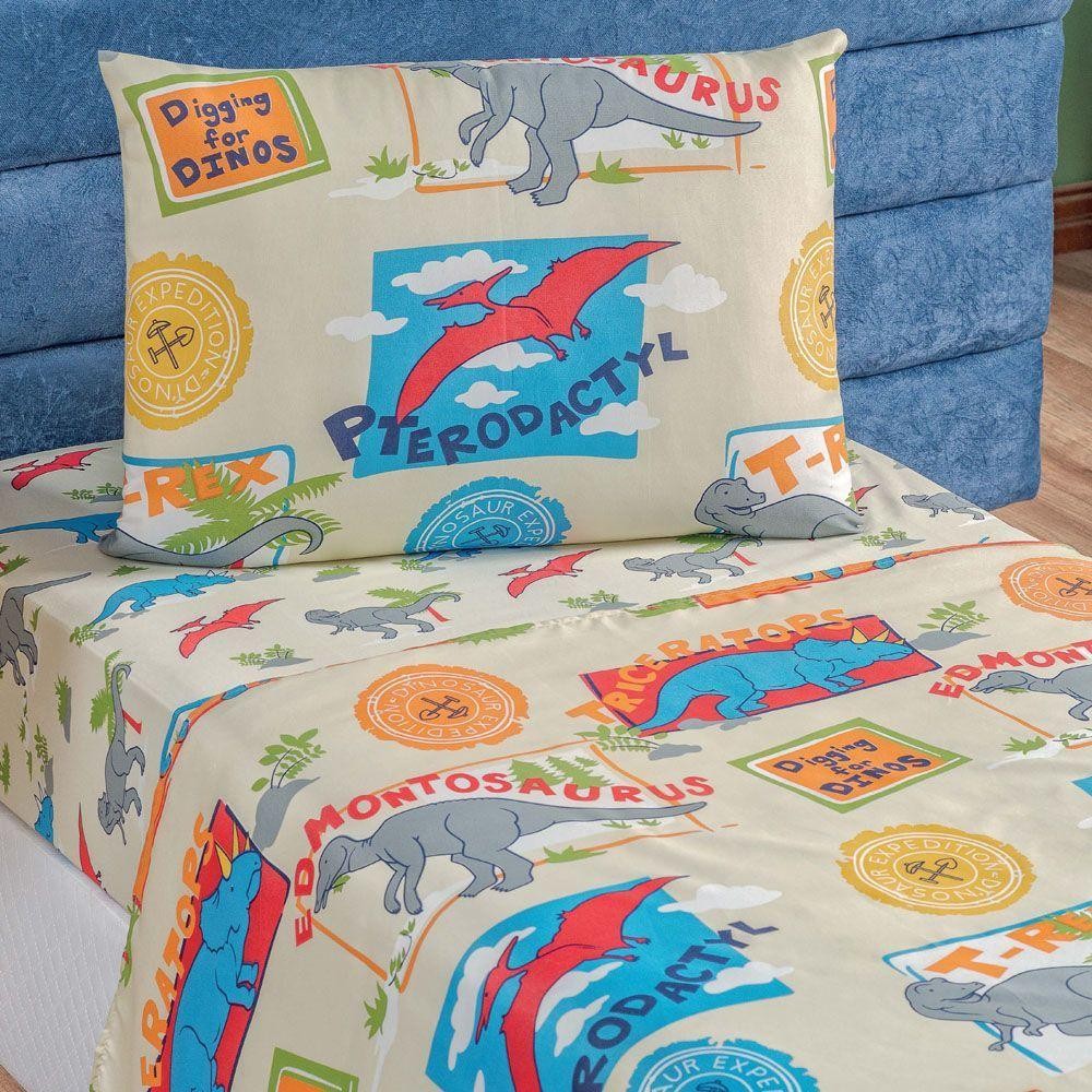 Jogo Cama Lençol Fantasy Solteiro Infantil Microfibra 3 Peças - Dinossauro em Oferta na Shopee