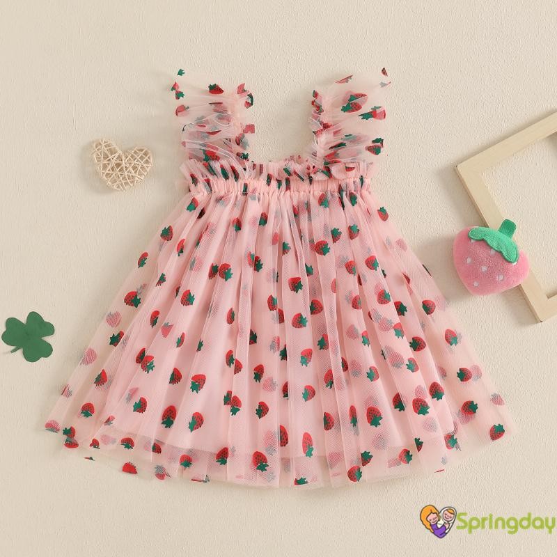 Vestido de Verão para Infantil Bebês Meninas, Vestido de Princesa de Tule com Estampa de Morango,0-4 Anos em Oferta na Shopee