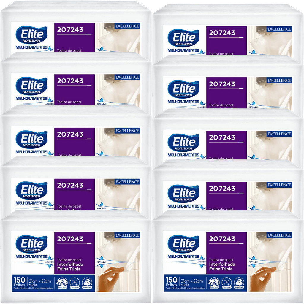 Kit 1500 Folhas de Papel Tolha Interfolhado Folha Tripla Elite Excellence 10 Pctes Toalha Interfolha