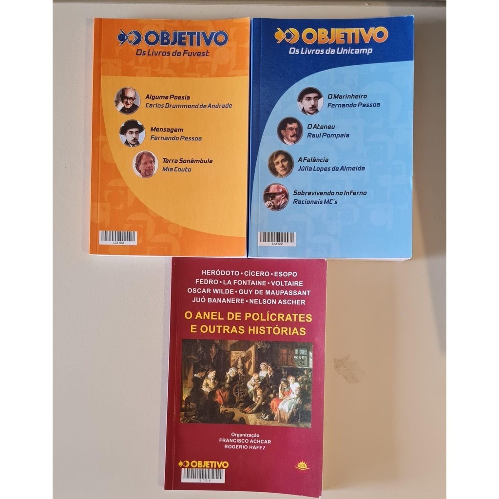 LIVRO, KIT(3), COLEÇÃO OBJETIVO,1 OS LIVROS DA FUVEST, 2 O ANEL DE POLÍCRATES E OUTRAS HISTÓRIAS, 3 OS LIVROS DA UNICAMP