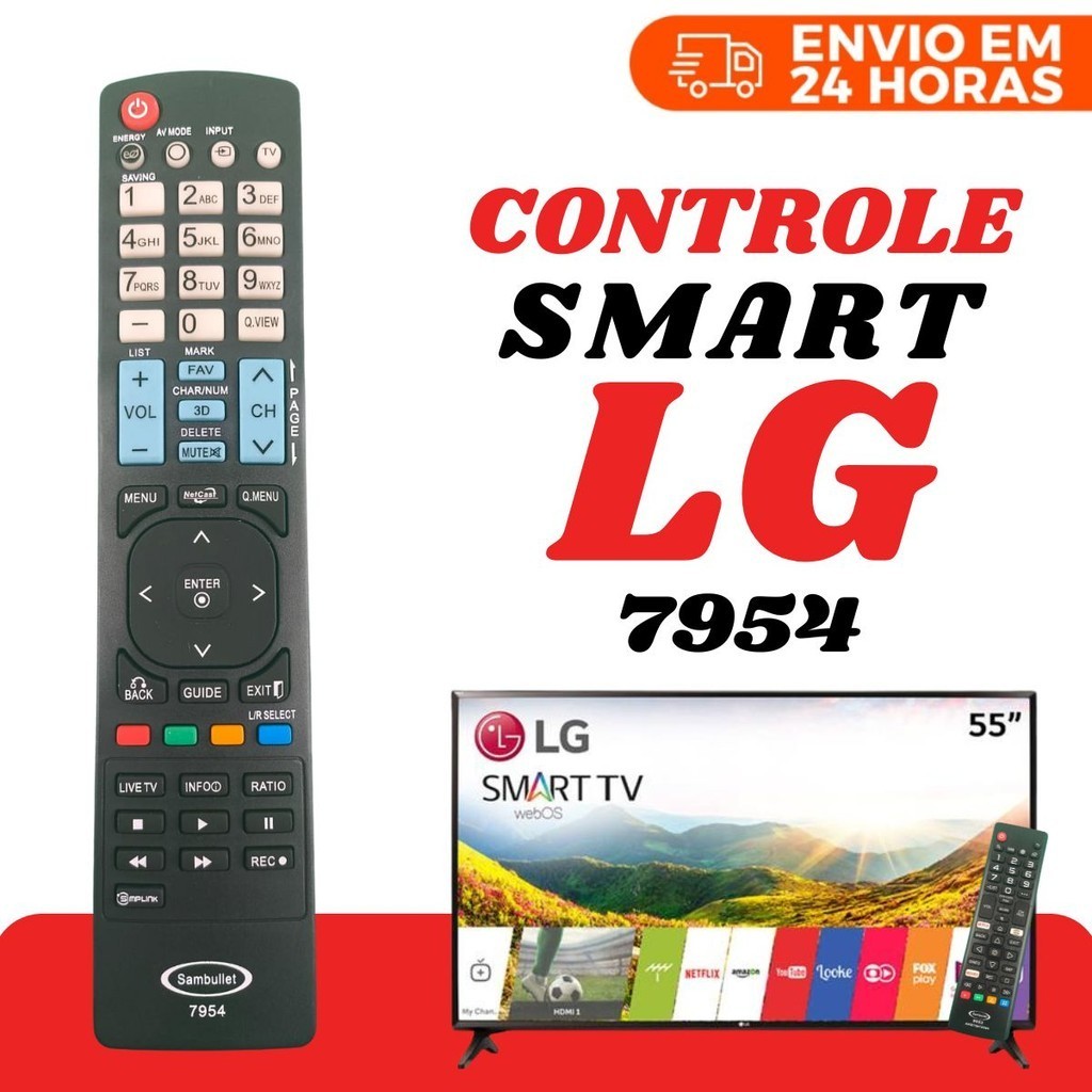 Controle Remoto LG Universal Compatível Com Smart Tv 4K LED LCD 32 40 43 50 55 65 Polegadas 7954