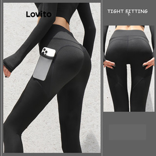 Lovito Leggings Esportivas Esportivas Com Bolso Liso Para Mulheres LNL48160