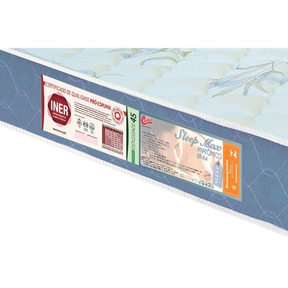 Detalhes do Colchão Solteiro Sleep Max Espuma D45 88x188x15cm Branco/Azul - Castor