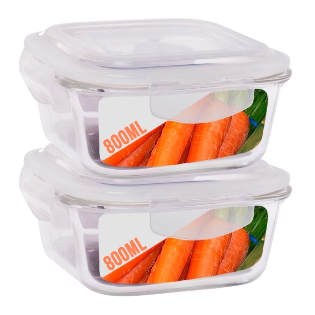 2 Pote 800ml Vidro Marmita Fitness Tampa 4 Trava Hermético em Oferta na Shopee