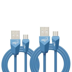 Combo Cabo Micro USB, Sincronização e Recarga 12W 2.4A, Kit 1 metro + 2 metros, Azul, CMB512BE, ELG
