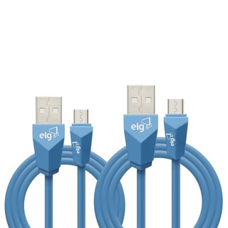 Combo ELG com 2 Cabos (1M + 2M) USB para Micro USB, CMB512BE, 2.4A e 12W, Prisma Azul em Oferta na Shopee