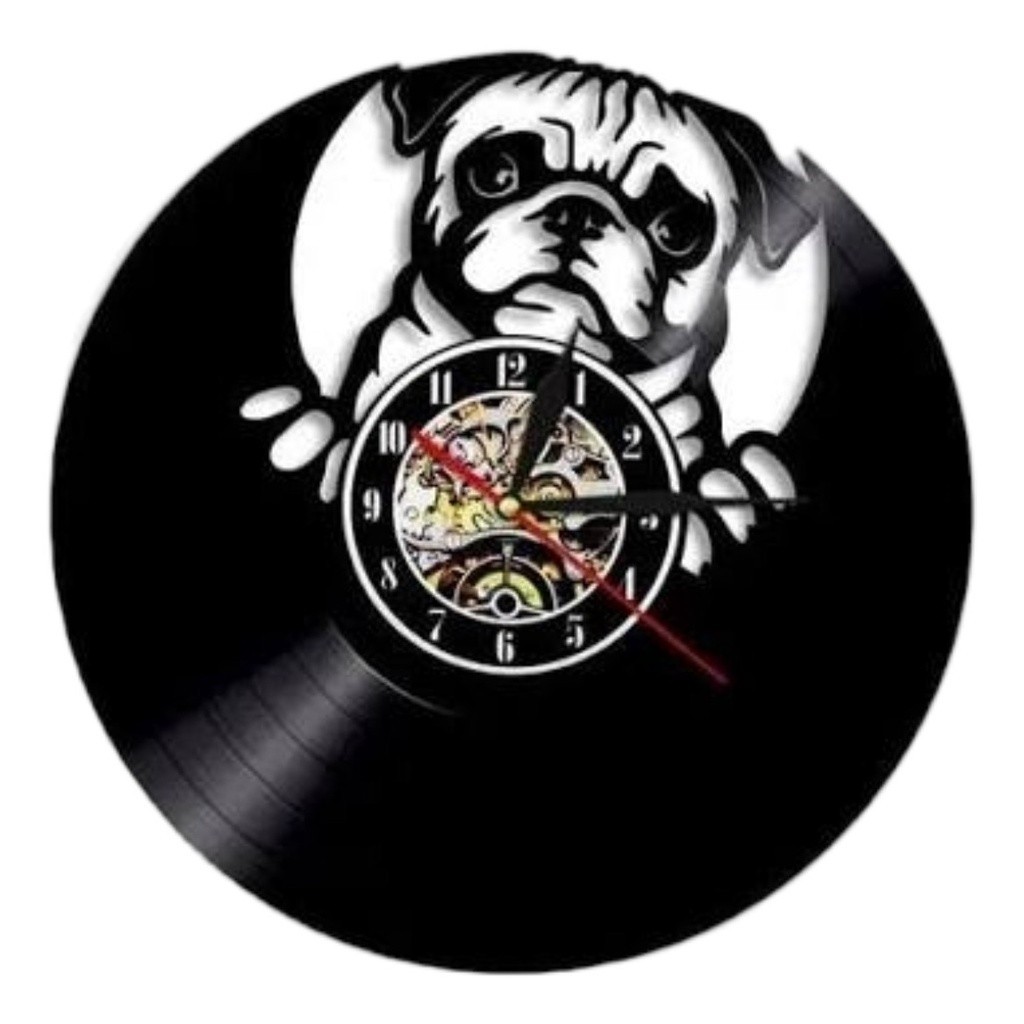 Pug, Relógio Disco De Vinil, Cachorro, Pet, Mod. 2