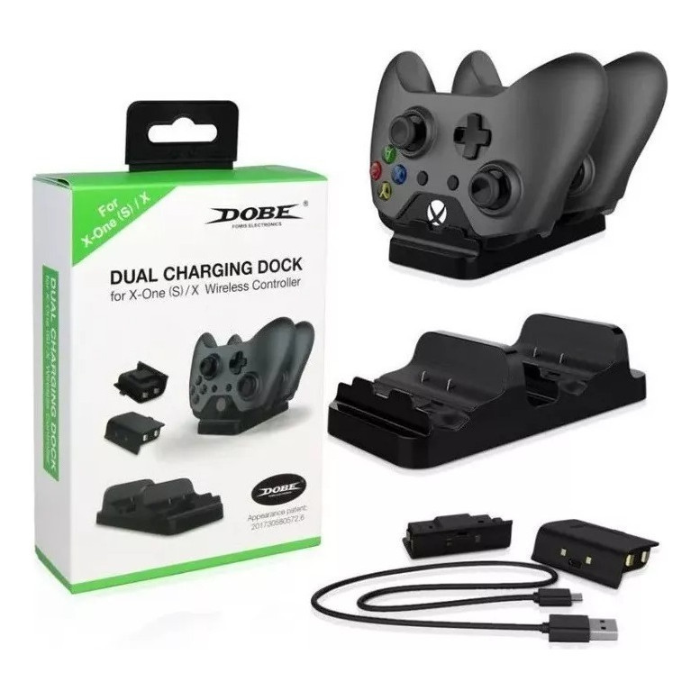 Carregador Controle Xbox One C/ 2 Baterias Base Dock Preta