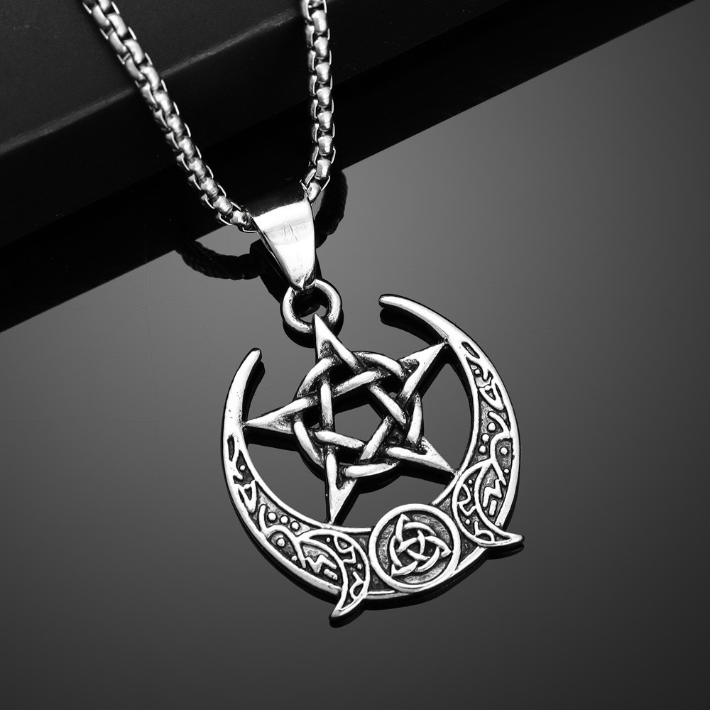 Viking Nórdico Moda Masculina Retro Pentagrama Crescente Metal Pingente Colar Jóias Acessórios em Oferta na Shopee