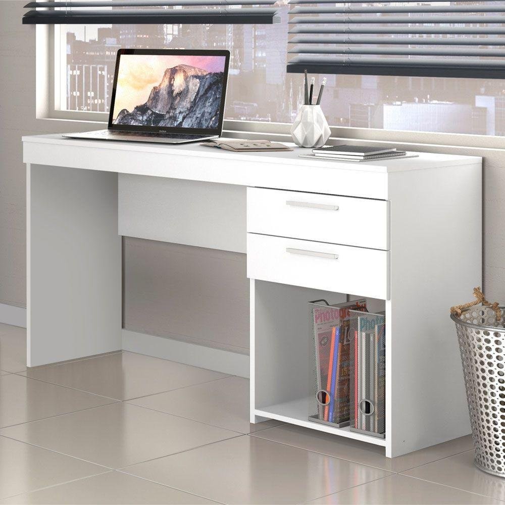 Escrivaninha Mesa Escritório 2 Gavetas Office 121cm Branco