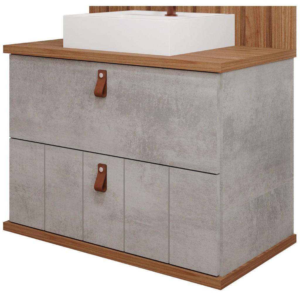 Gabinete Suspenso com Cuba 60cm Poli Espresso Móveis Cimento - Home & Living