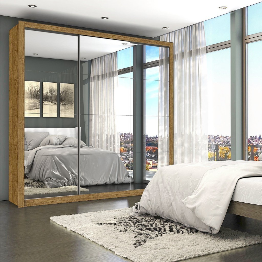 Guarda-roupa Casal 4 Espelhos 3 Portas de Correr 4 Gavetas Max Premium Espresso Móveis Cinamomo em Oferta na Shopee