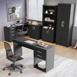 Kit 4 Peças com Mesa para Escritório em L 1, Escrivaninha, Armário Multiuso Aberto e Armário Fechado Preto Tx em Oferta na Shopee