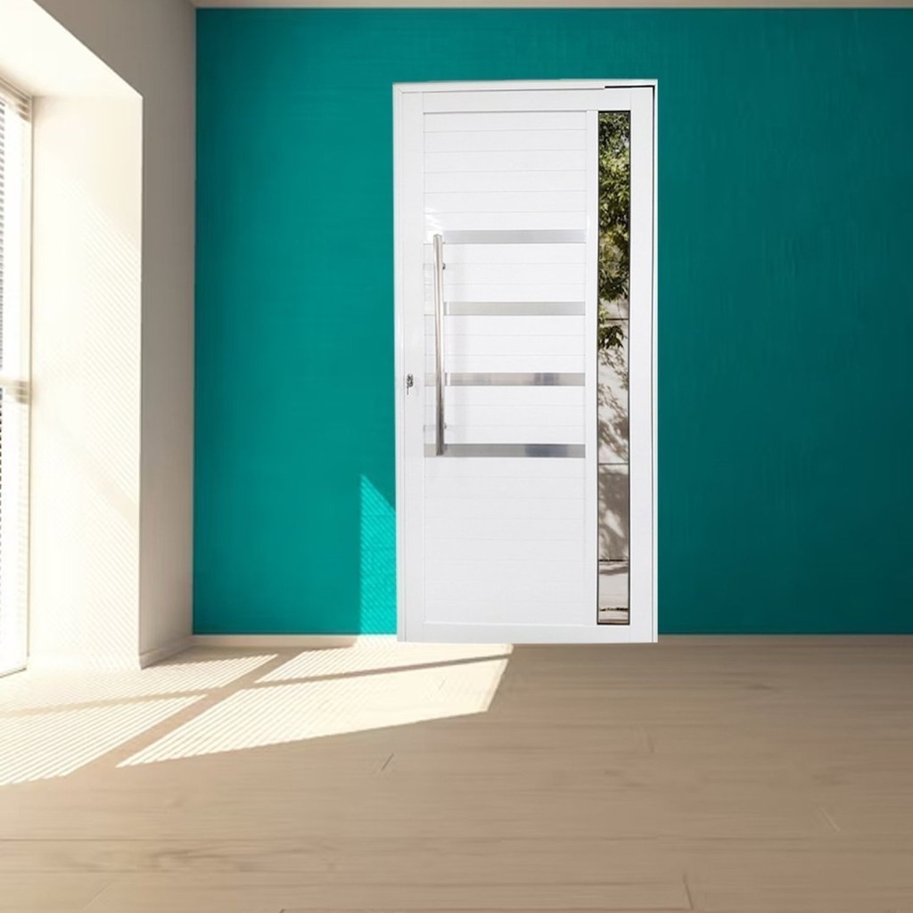 Porta Pivotante de Alumínio 210 X 120cm com Friso e Vidro Linha 30 Esquerda Esquadrias Bergamo Branco em Oferta na Shopee