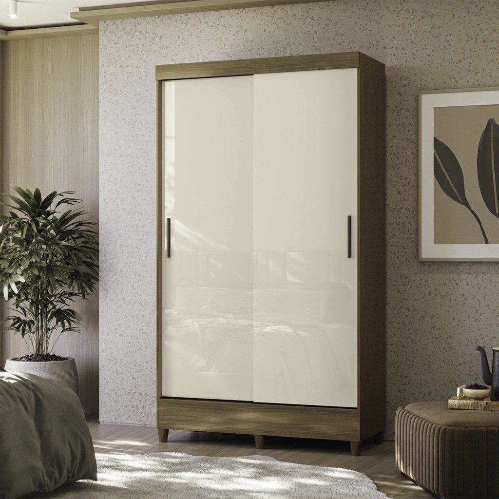 Guarda Roupa 2 Portas de Correr com Pés Off White/Jequitibá em Oferta na Shopee