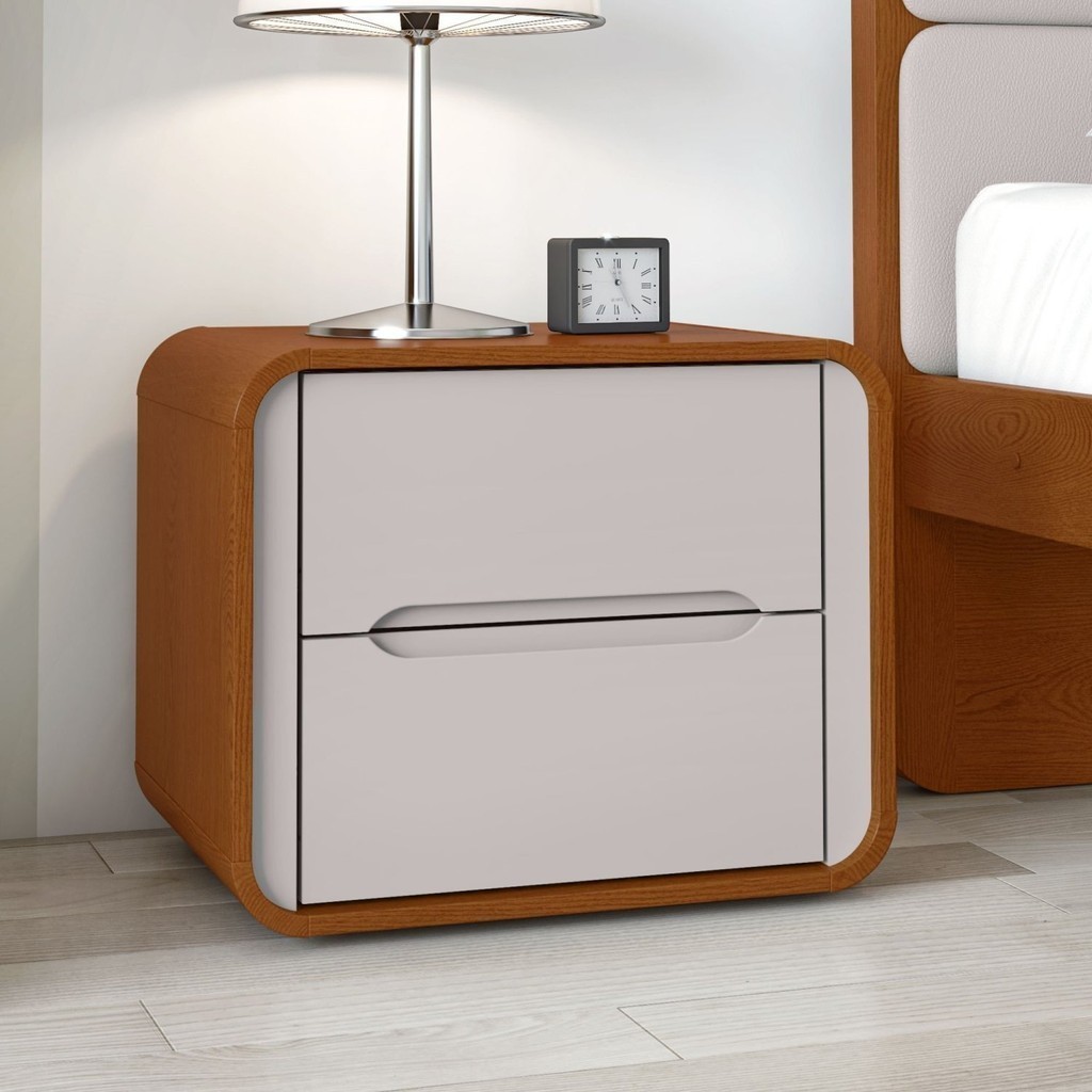 Mesa de Cabeceira 2 Gavetas Loop Frassino/Off White - Home & Living