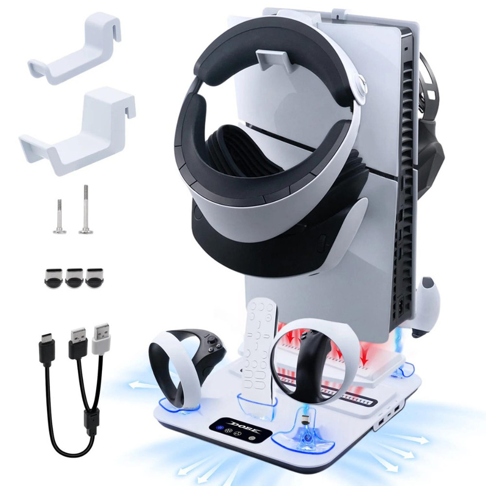 Multifuncional Cooler 2 ventoinhas Carregador Controle Suporte PS VR2 Compatível com PS5/PS5 Slim