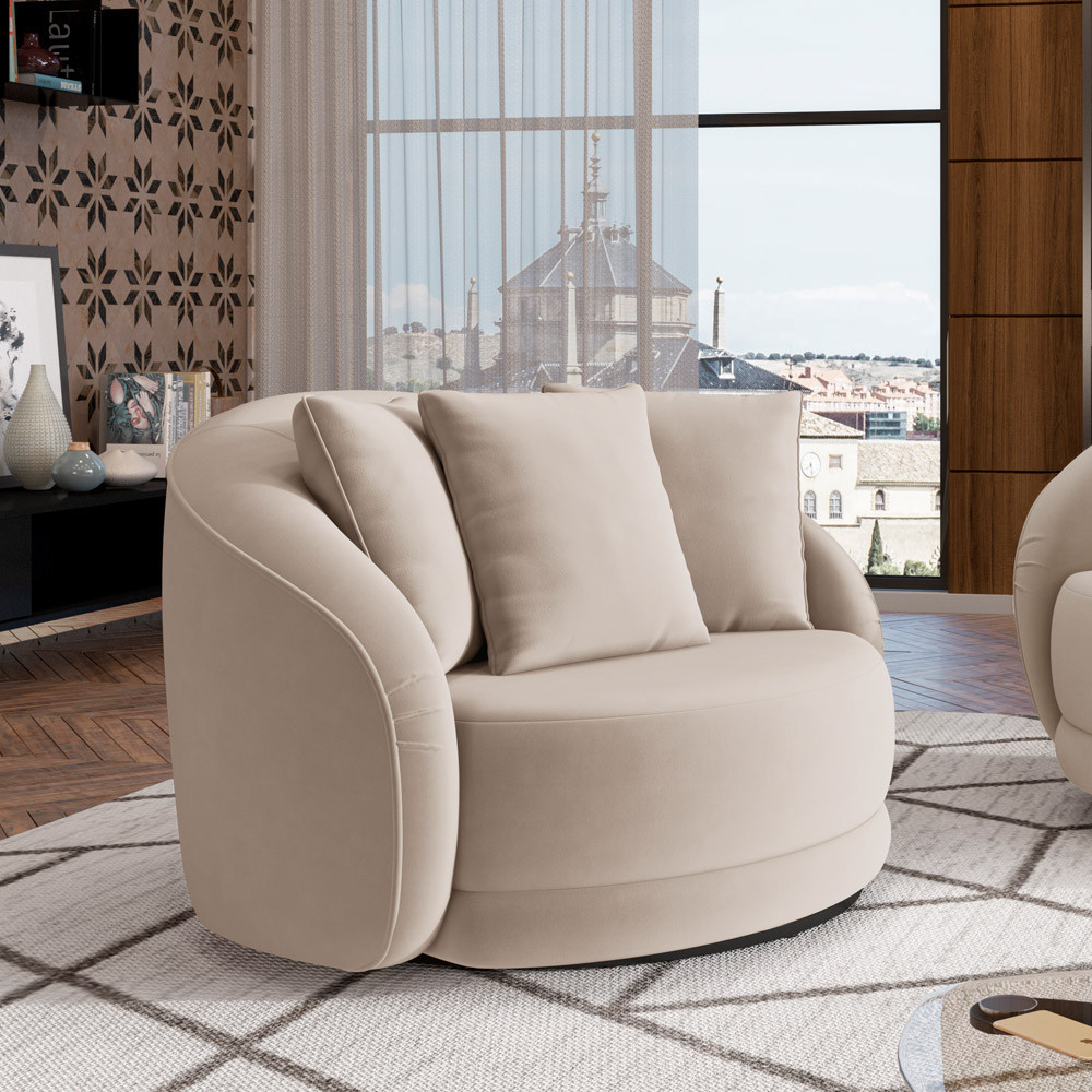 Poltrona Decorativa Para Sala de Estar Base Giratória Witta M03 Veludo Bege - Lyam Decor em Oferta na Shopee