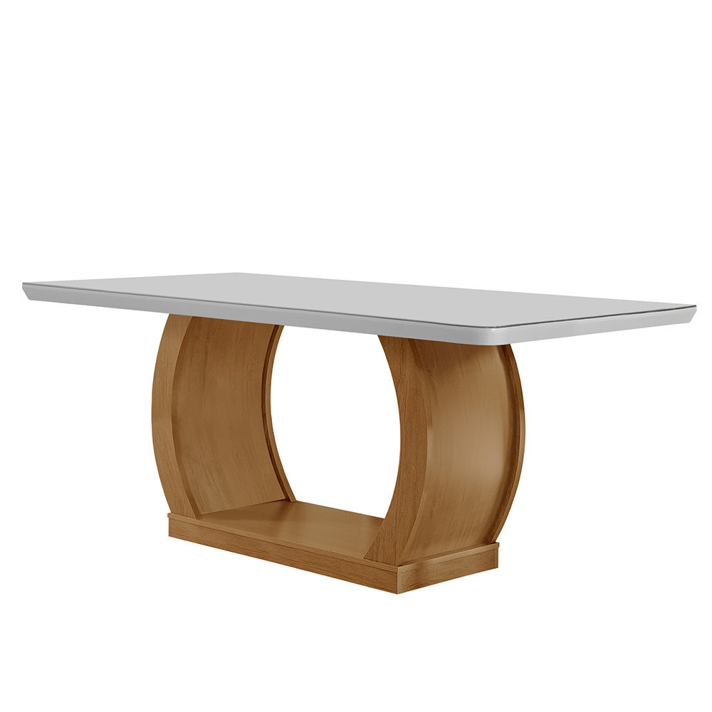 Mesa para Sala de Jantar Milena 180cm Em MDF e Vidro Com Canto Copo - Home & Living
