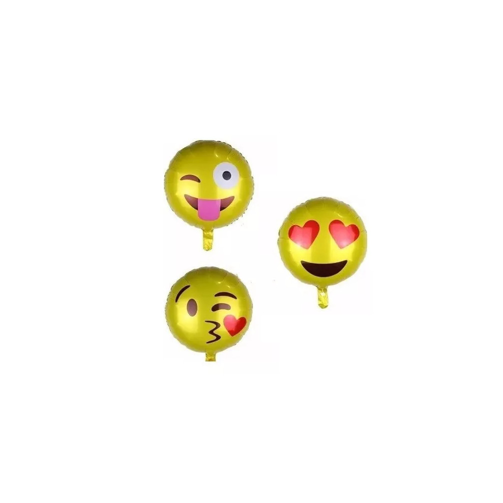 Balão Metalizado Dourado Redondo Emotes Emoji 45cm