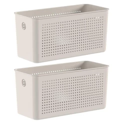 2x Cesto 4,2L Organizador OU Flow Bege 12cm x 13cm x 27cm