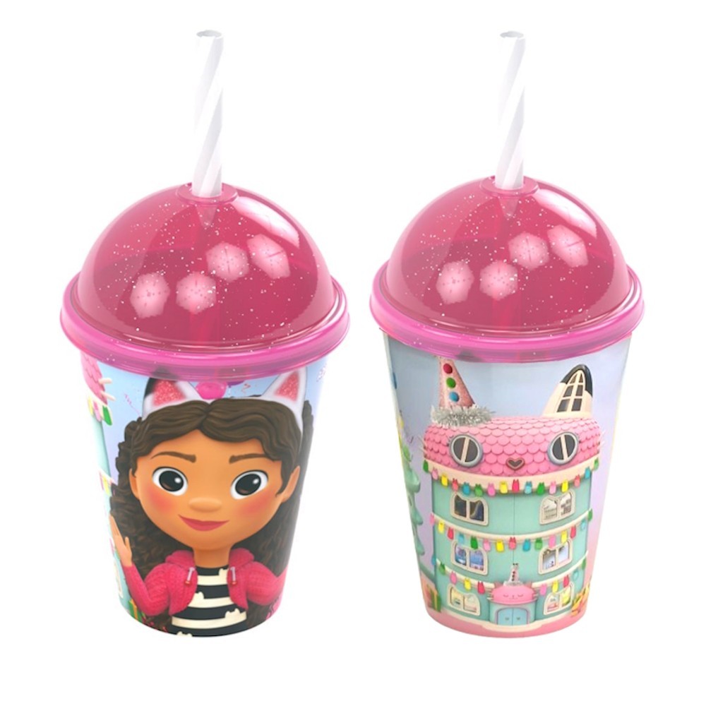Kit 2 Copo Infantil Shake c/Canudo A casa Mágica da Gabby 280ml em Oferta na Shopee