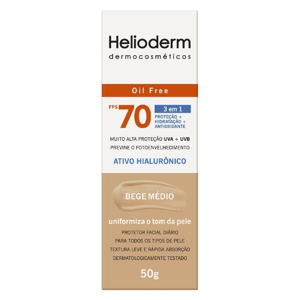 Protetor Solar Facial Helioderm Oil Free FPS70 Bege Medio 50g