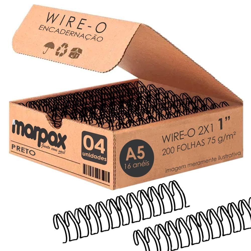 Wire-o para Encadernação 2x1 A5 Preto 1" para 200 fls 04un