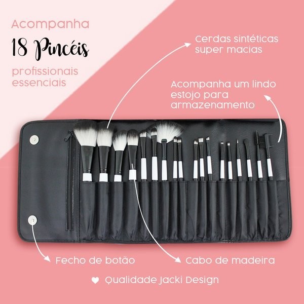 Kit com 18 Pincéis Profissionais com Estojo Jacki Design em Oferta na Shopee