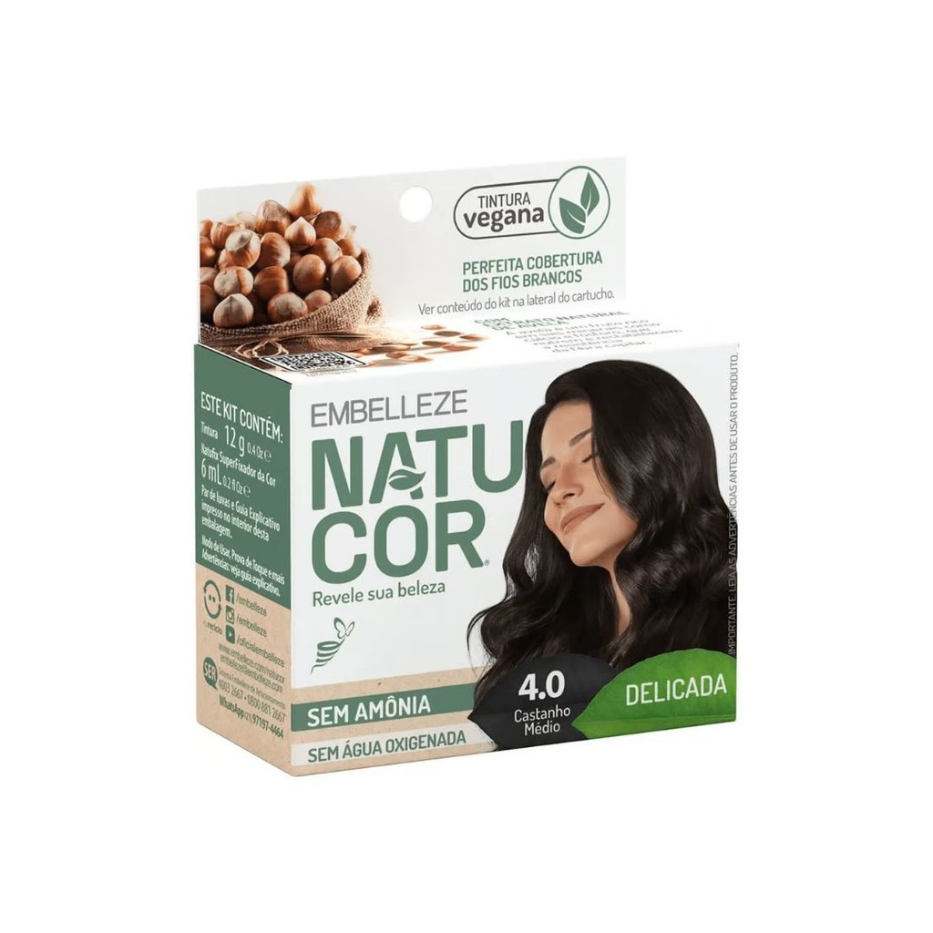 Tintura Natucor 4.0 Castanho Médio Delicada Sem Amônia Embelleze