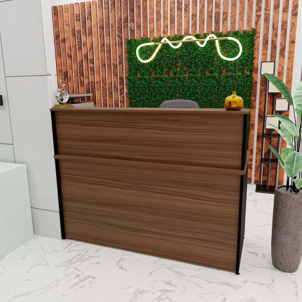Balcão Atendimento Recepção Consultório 140x60cm Nogal/Preto em Oferta na Shopee