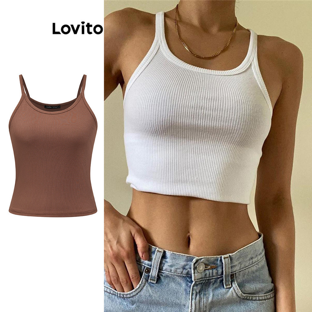 Lovito Regata Casual Simples Com Decote Em U Para Mulheres LNL41056(Multicolorido)