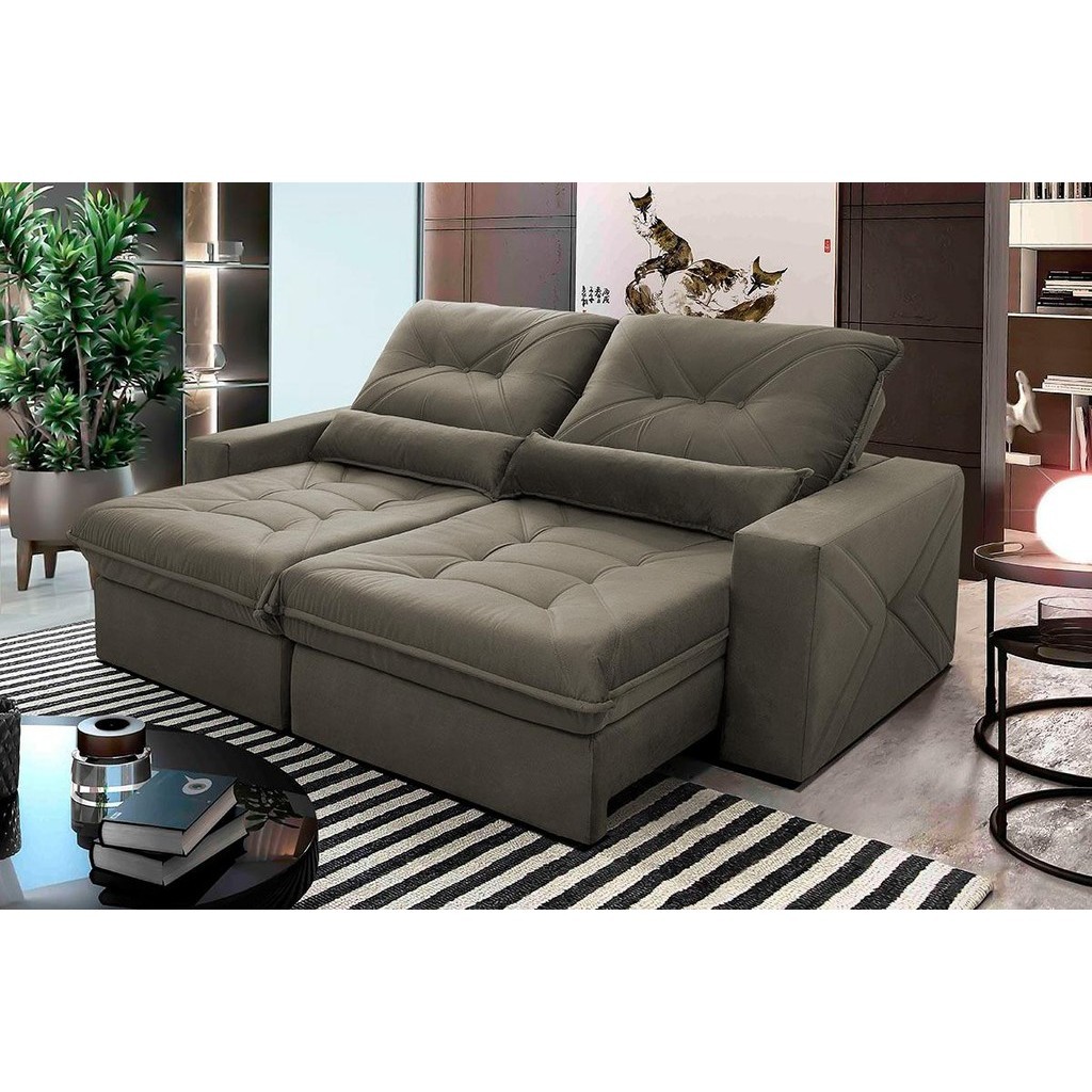Sofá Retrátil/Reclinável Sevilha 2,50m Suede Velut Tabaco c/ Molas Ensacadas - King House em Oferta na Shopee