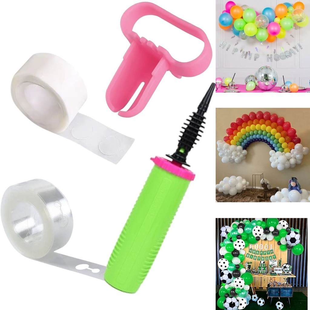 Kit Bomba De Encher Balão + 1 Fita para Arco Balão + 1 Cola Adesivo Balão 100 pontos +1 Amarrador Bexiga Adaptador